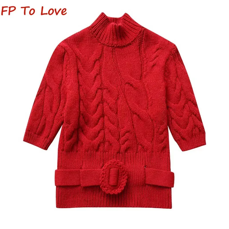 With Belt Sweater Women Pullovers Red Knitted Sweater PB&ZA Woman Winter Short Sleeve Knit Top Fashion 0234112