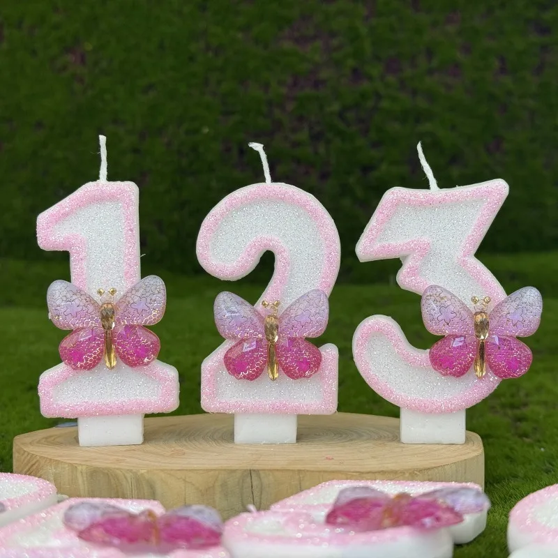 Velas de Cumpleaños Digitales con Forma de Mariposa Rosa, Números del 0 al 9, Combinación Libre para Decoración de Pasteles de Alta Gama