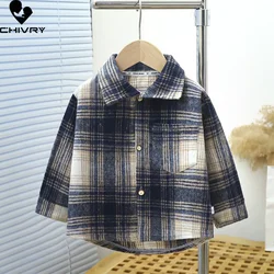 Boys Girls Classic Plaid Striped Shirts Coat New 2024 Spring Vintage Kids Long Sleeve Lapel Casual Cardigan Shirt Tops Clothing