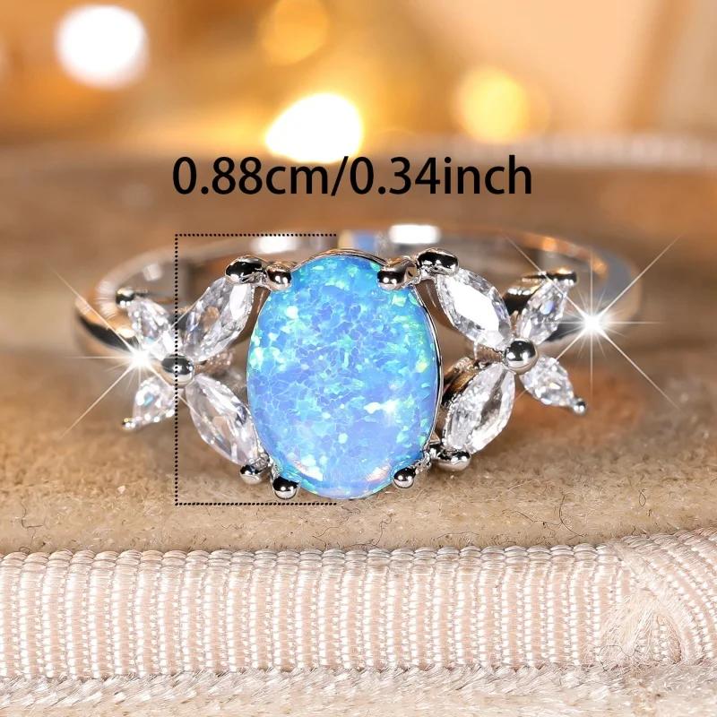 2026 New Oval Blue Auspicious Ring with Horse Eyes on Both Sides and Stone Claw Inlay Design, Light Luxury Style Accessory
