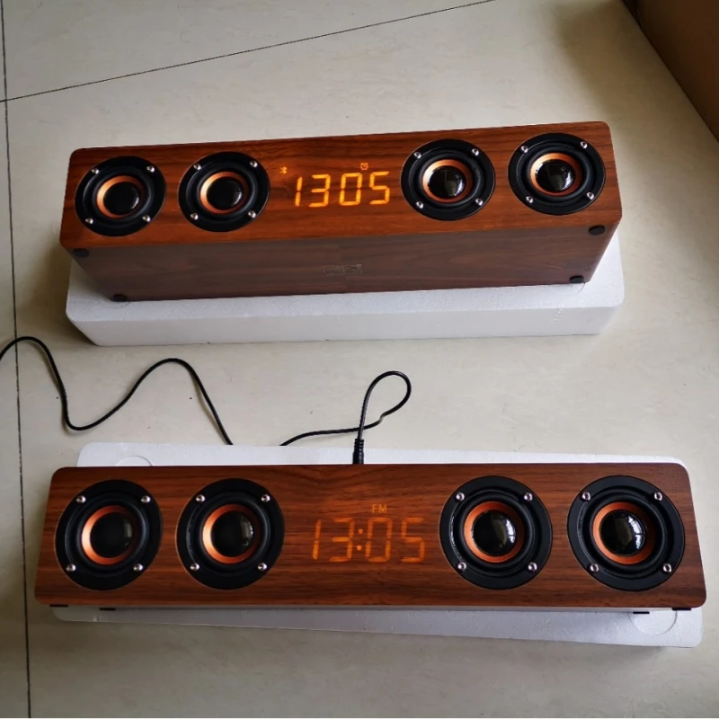 

Bluetooth-динамики с 4 звуковыми сигналами и светодиодным будильником, беспроводной динамик емкостью 3000 мАч, поддержка TF-карты/AUX/USB/FM-радио для домашнего офиса