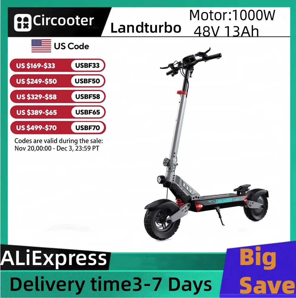

Circooter Landturbo Pro adult escooter, 1000W motor, 48V15.6AH, folding E-scooter, 10-inch "off road tire, E-mountain scooter