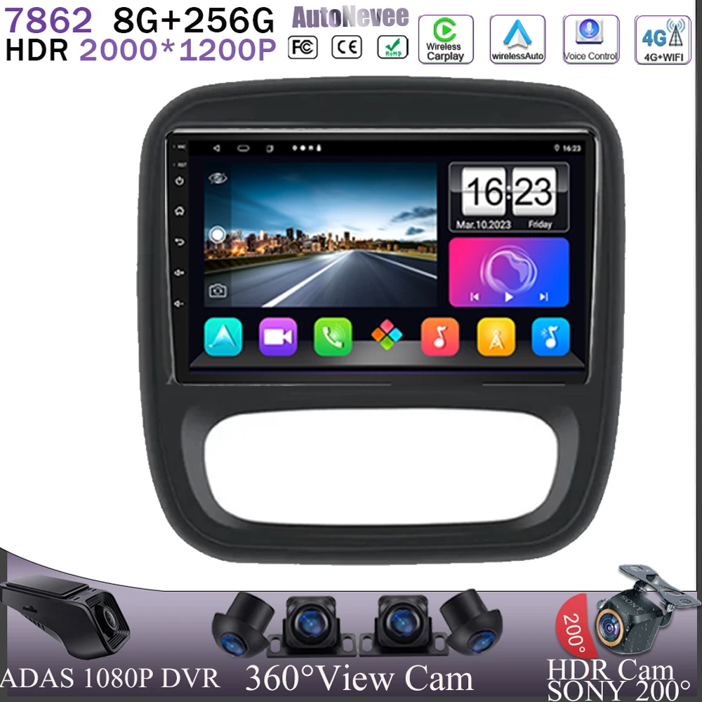 Android 13 For Renault Traffic 3 2014-2021 For Opel Vivaro B 2014 - 2018 Multimedia Car Player Auto Radio Navigation GPS Stereo