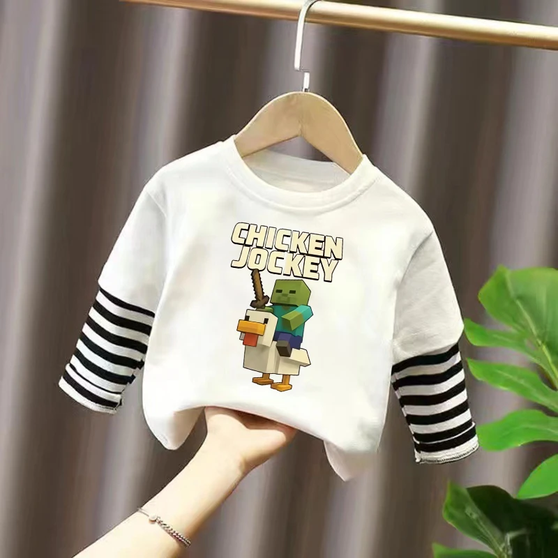Spelthema Print Gestreepte lange mouwen Minecrafted Jongen Herfst Vrije tijd Lange mouwen Kinderen Tops Mode Truien Kleding Cadeau
