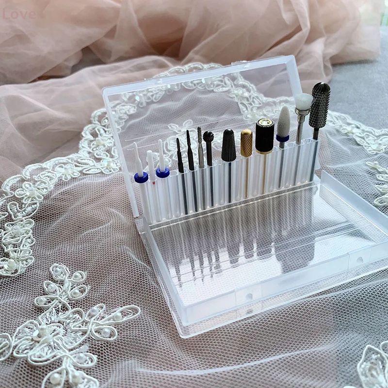 1 個ネイルドリルビット収納ボックスクリアディスプレイボックスディスプレイネイルアクセサリーツール