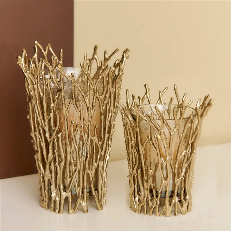 Indian aluminum gold fence shaped candle holder glass high-end art flower vase Candle holder soft decorative ornaments