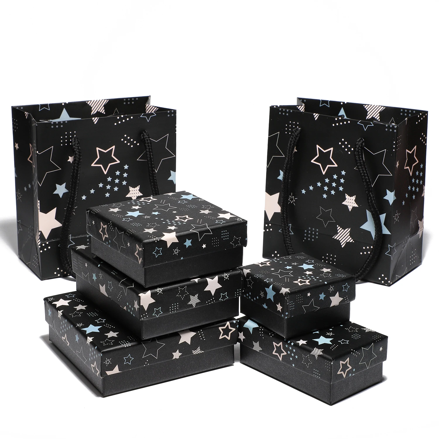 1PC Star Pattern Black Square Shape Jewelry Display Sponge Gifts Box Engagement for Christmas Crafts Necklace Bracelet Packaging