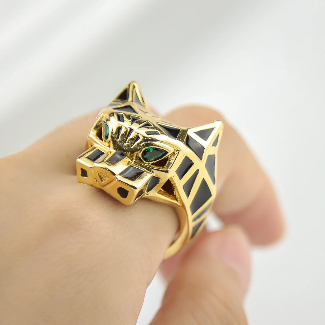 Leopard Gold Color Rings 18k Gold Plated Turkish Punk Hip Hop Finger Ring Middle East Arab Womens Mens Fashion Vintage Jewelry