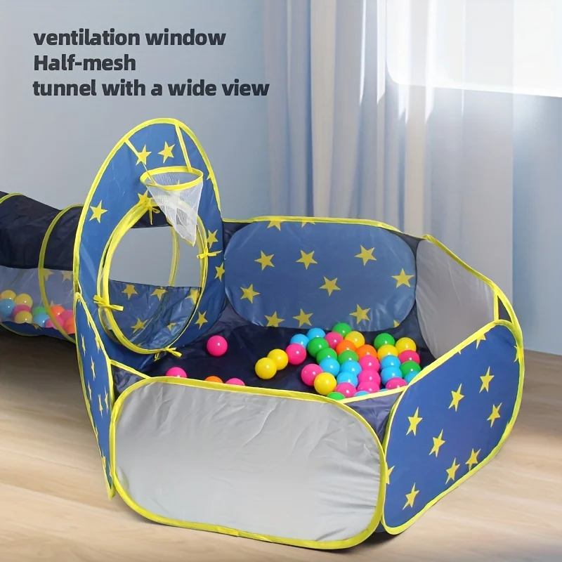 青とピンクの宇宙ロケットボールプールゲームテントトンネルポップアップハウスおもちゃ3個セット収納バッグ付き子供への最高の誕生日プレゼント