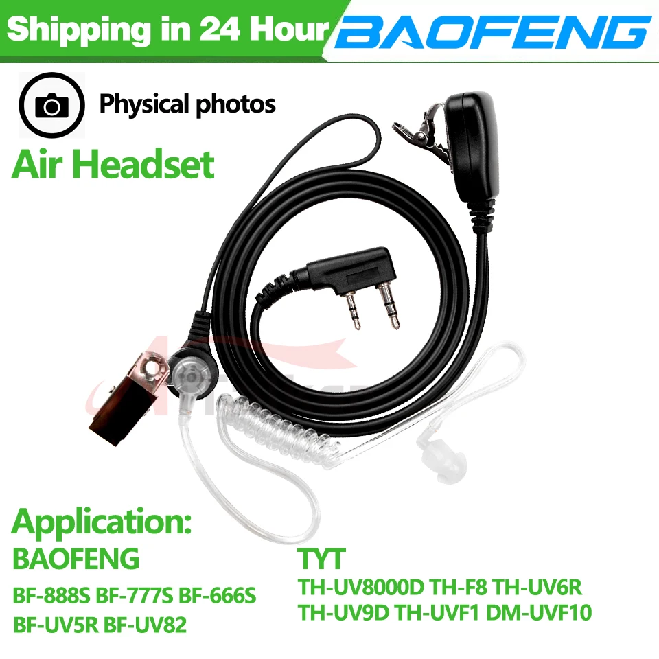 

2 Pin PTT MIC Headset Covert Acoustic Tube In-ear Earpiece For Kenwood TYT Baofeng UV-5R BF-888S CB Radio Accessories