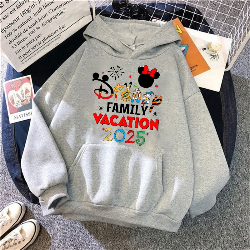 2025 Disney Mickey Mouse Family Trip Women\'s Hoodie Y2k Tops Fashion Sweatshirt Kawaii Clothes Autumn Winter Streetwear Pullover