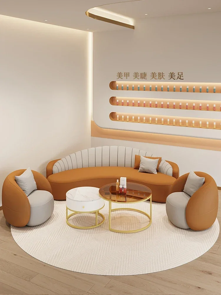 New office sofa Lounge area Reception Light luxury clothing Store Hotel lobby small curved sofa orange