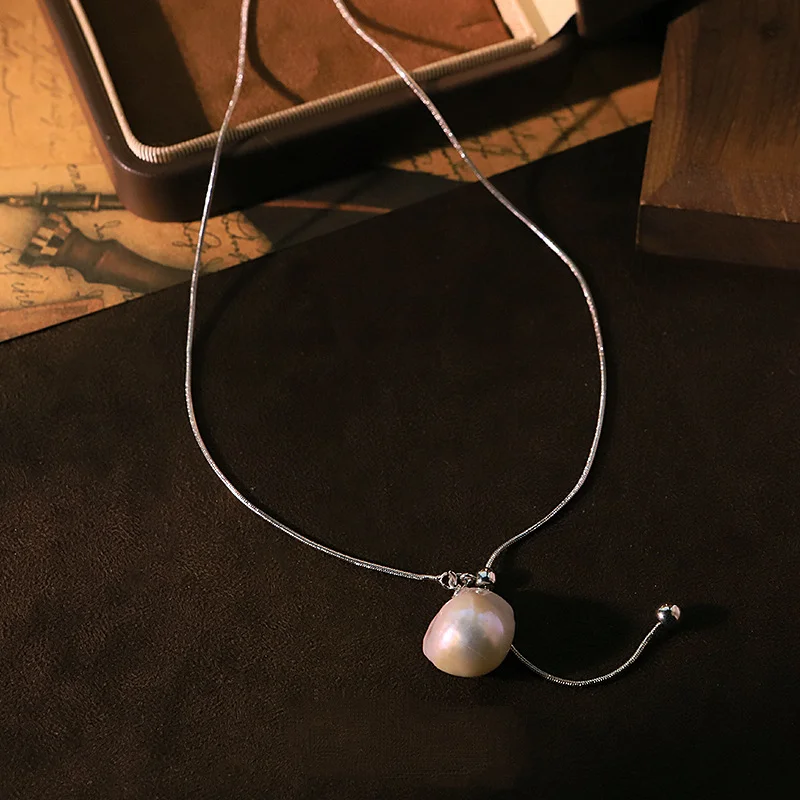 Original Design Baroque Pearl Drawstring Necklace for Women Charm Natural Freshwater Pearls Pendant Choker Neckchain Accessory