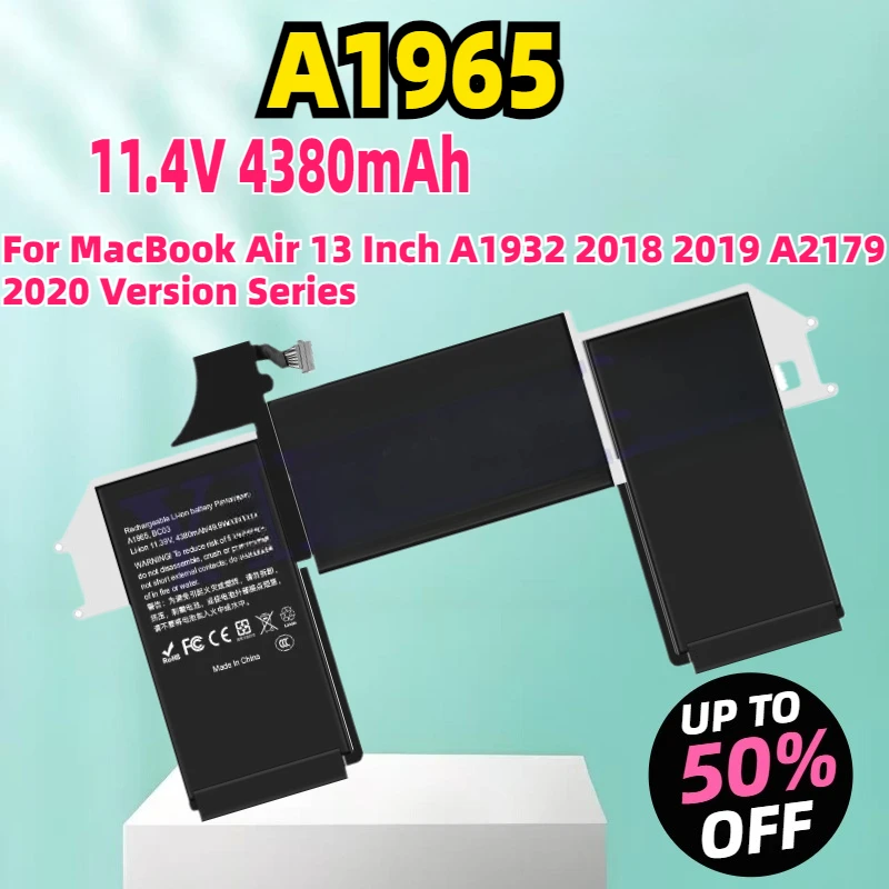 11.4V 49.9Wh 4380mAh New A1965 Laptop Battery Compatible for MacBook Air 13 Inch A1932 2018 2019 A2179 2020 Version Series