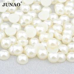 JUNAO 2 4 6 8 10 12 14mm Beige Perline semicircolari Perle flatback Non hotfix Strass per la decorazione delle unghie fai da te Creazione di gioielli