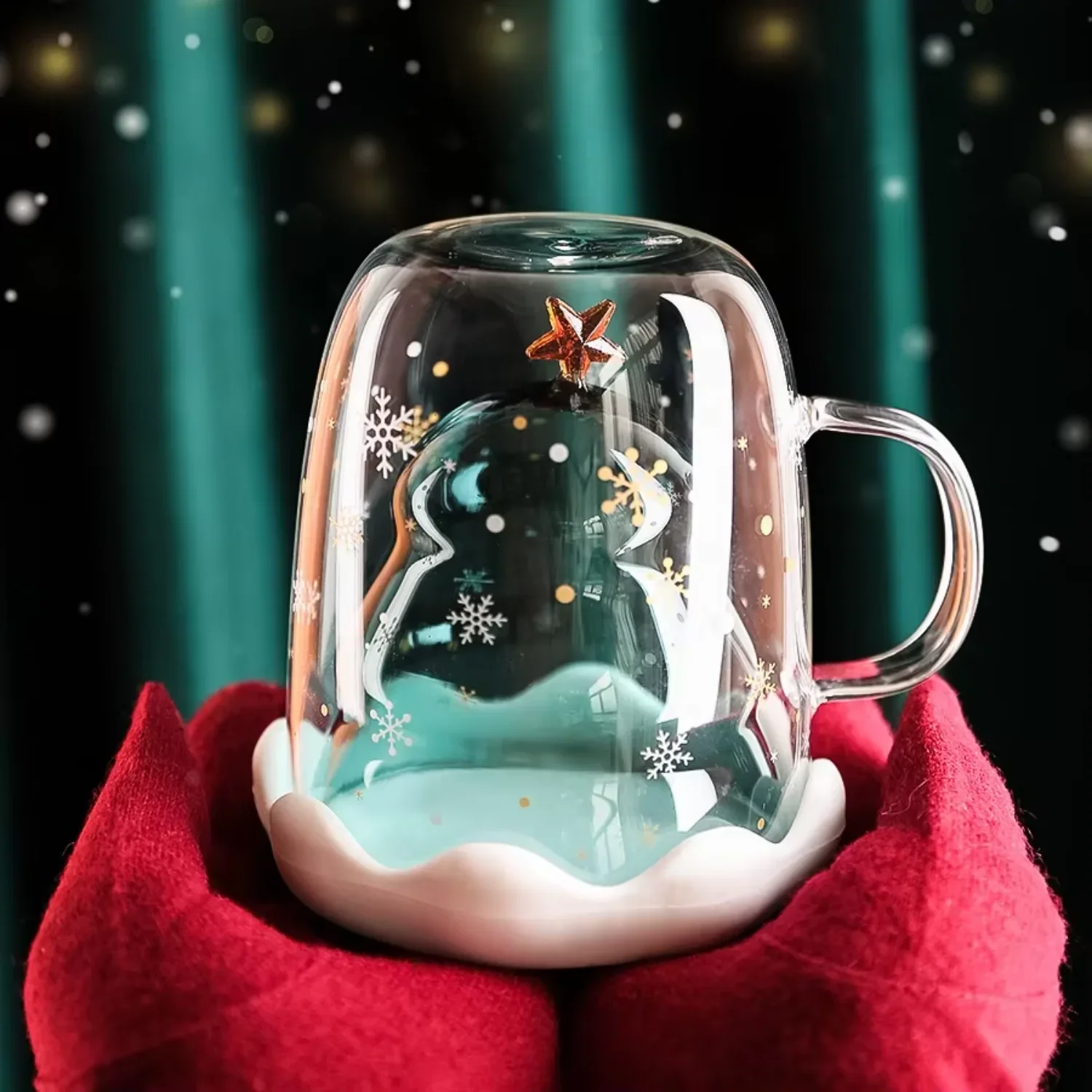 Новые рождественские стеклянные чашки из боросиликатного стекла емкостью 250 мл с двойными стенками