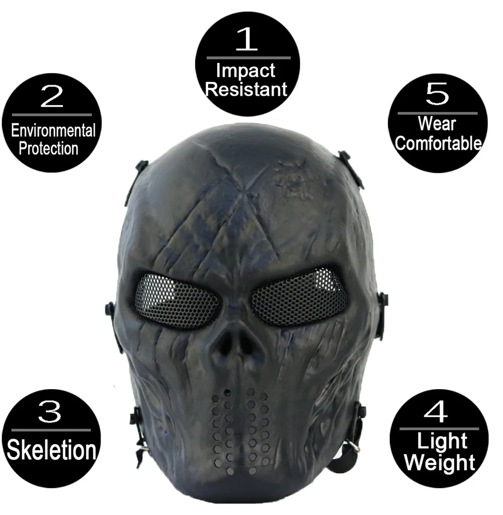 Military Tactical Paintball Full Face Protective Combat Masks Halloween Masquerade Cosplay War Game Hunting Airsoft Skull Mask