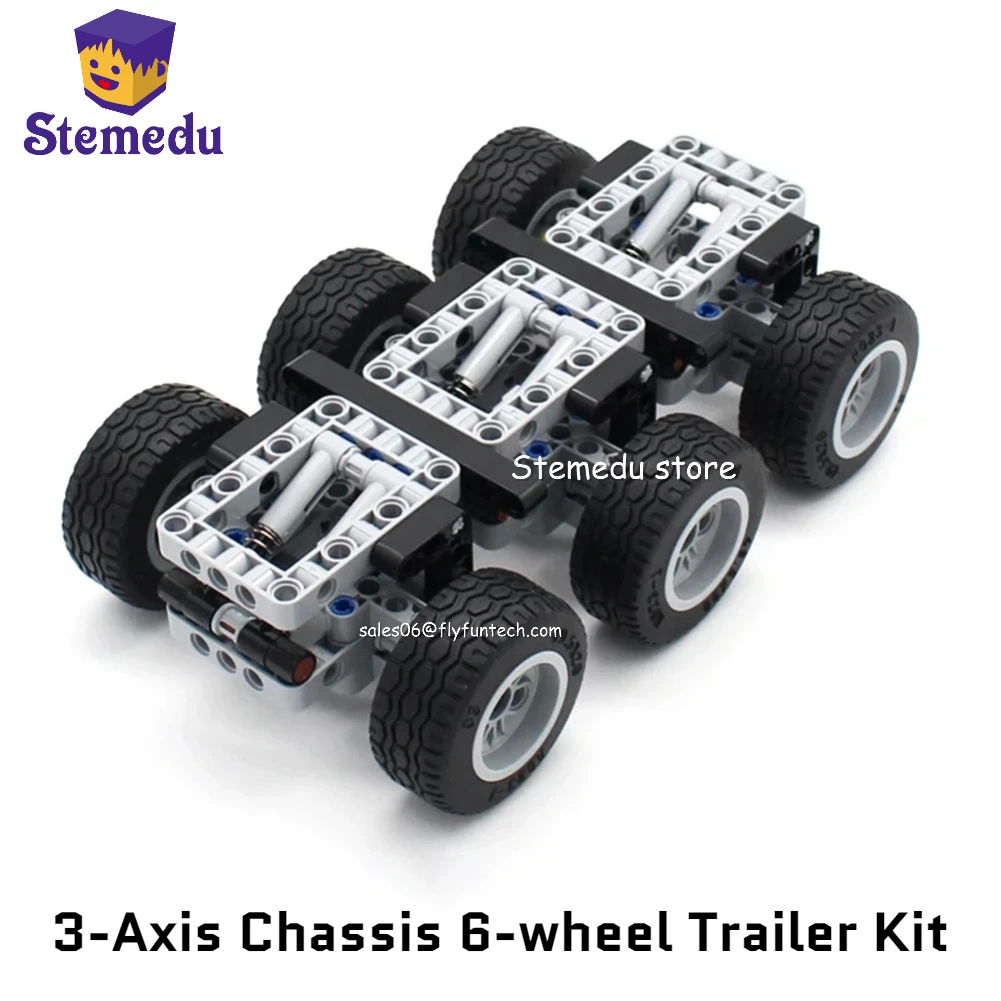 MOC Set di ruote per auto ad alta tecnologia 119 pezzi Building Block Parti tecniche per braccio di sollevamento con perno compatibile con giocattoli in mattoni per rimorchio a 3 assi