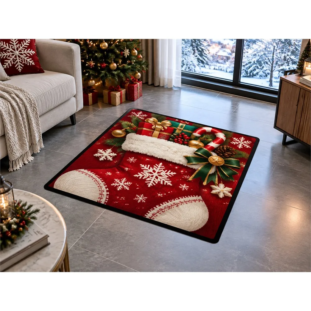 VIKAMA Christmas Wine Cream Stocking Flannel Door Mat, Thickened Memory Foam Mat, Christmas Decor for Dining Room, Guest Room