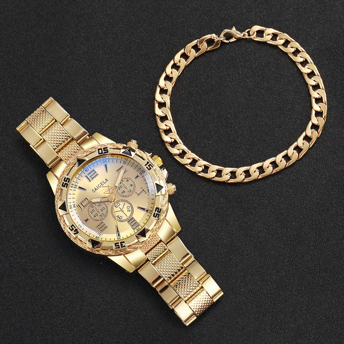 4 قطعة ساعات رجال الأعمال موضة الطلب الكبير سوار فولاذي الرجال ساعة كوارتز أساور مجموعة Relogio Masculino (بدون صندوق)