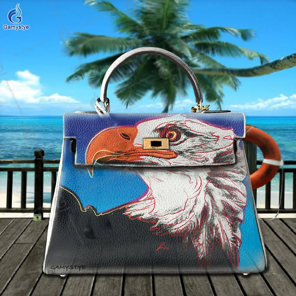 حقيبة يد للسيدات أنثى Carteras Para Mujer De Moda Originales الحيوان مجردة الفن طباعة طبقة علوية جلد البقر اليد رسم اليد Cust #2