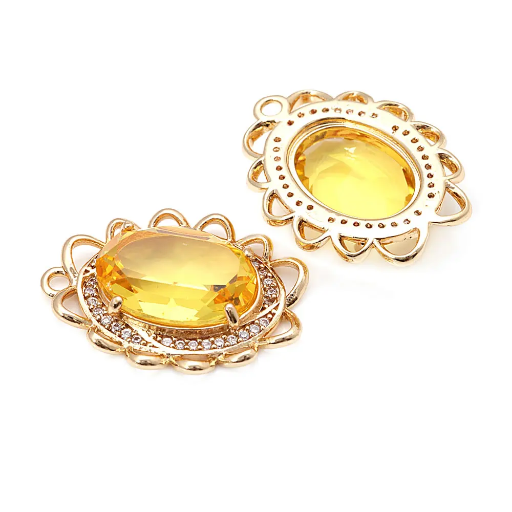 18K Gold Color Brass Zircon Glass Oval Shape Connect Charms Pendants High Quality Diy Jewelry Accessories Making Materials