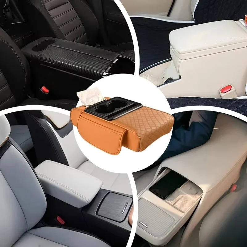 Car Cup Holder Armrest Heightening Cushion Side Storage Pockets Tissue Box Car Console Console Pillow Anti-slip Waterproof