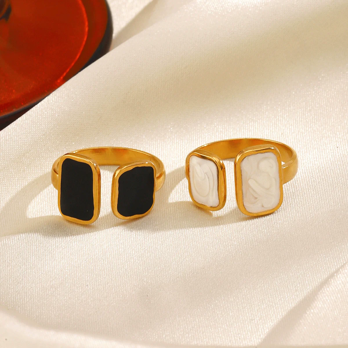 Stainless Steel Metal Wide Open Rings For Women Exaggerated Gold Color Texture Geometric Line Ring Jewelry Gifts