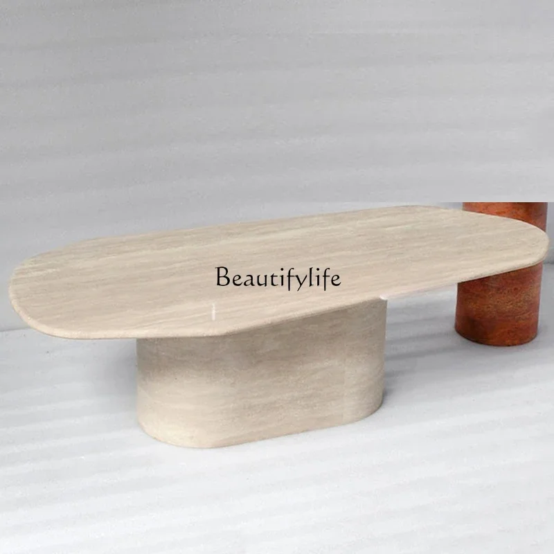 FG26**Wabi Sabi style creative light luxury natural travertine coffee table living room sofa fashion