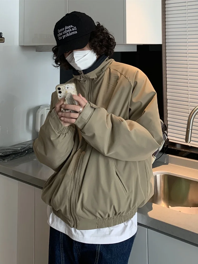 

y Autumn Winter Thiened Cotton Jaet Casual Loose Warm Stand Collar ex Cotton Coat Youth Faion Warmth