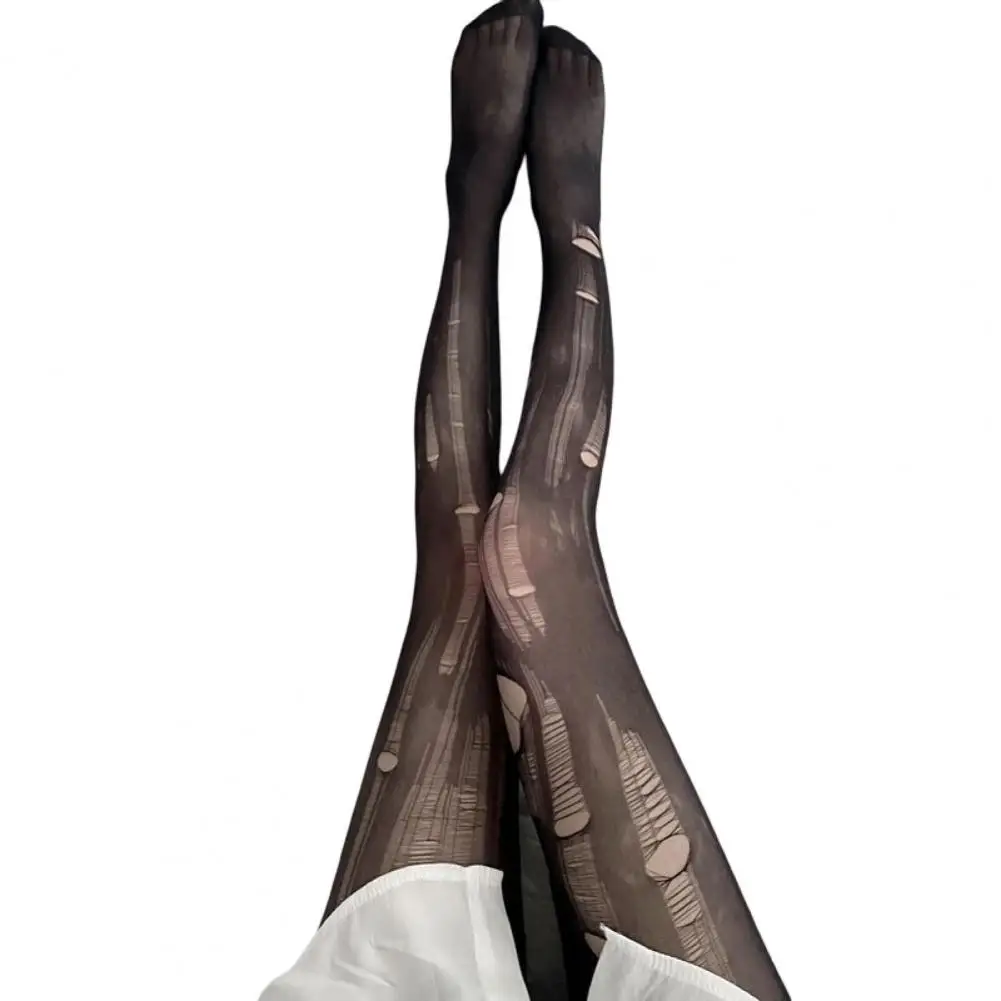 Plus Size Damen Strumpfhosen Sheer Hollow Out Solid Color Sexy Ripped Line Strümpfe Leggings