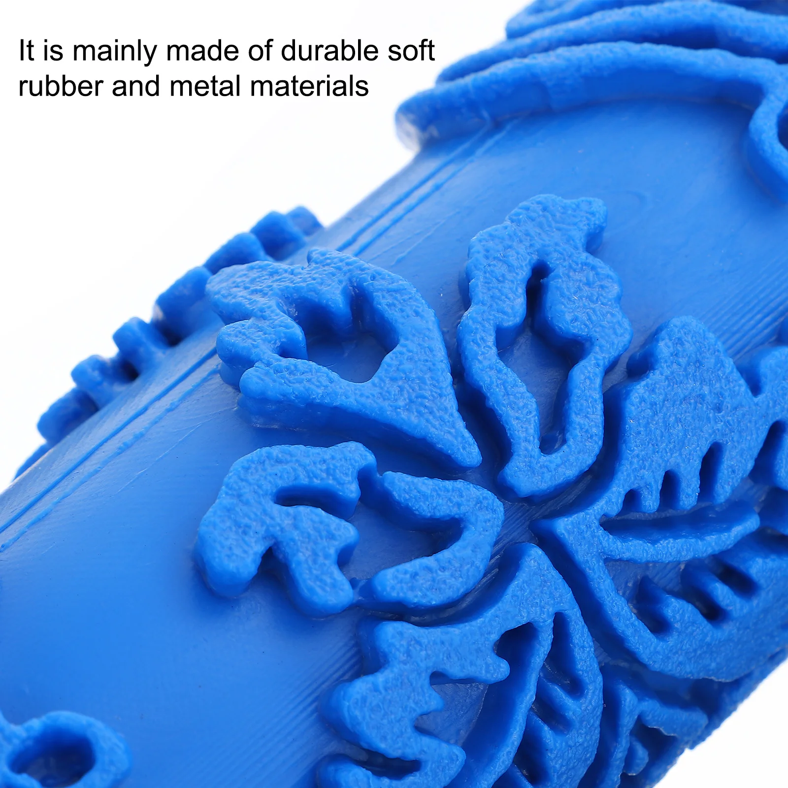 15 X 5.1 Cm Blue Flower Pattern Paint For Wall Decoration Diy Painting Tool Rubber Roller Cover Durable Metal Handle Paint