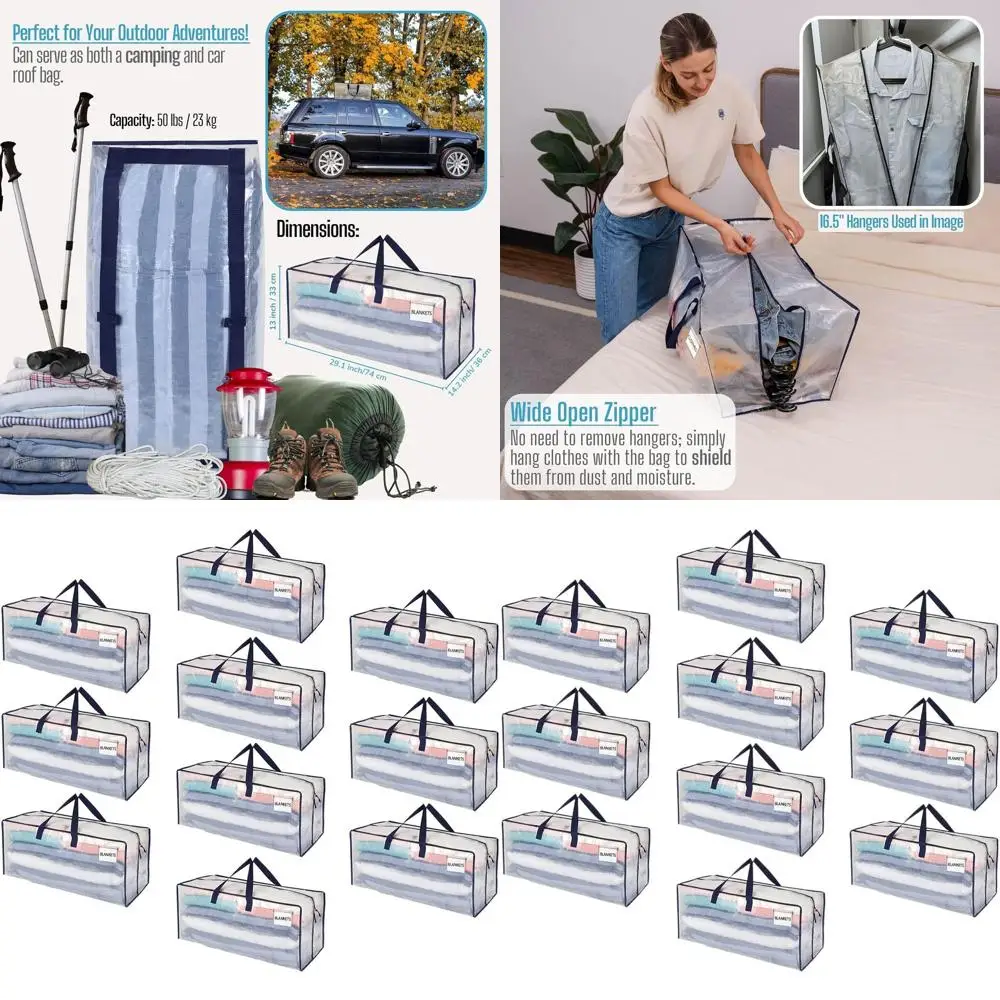 

Extra Large Heavy Duty Moving Bags with Backpack Straps, Zippers & Handles - Ideal for College Dorms and Moving Supplies