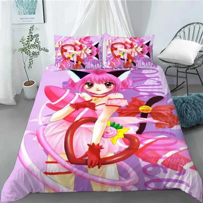 New 3D Anime Kawaii Girls Tokyo.Mew.Mew Bedding Set Duvet Cover Bedclothes Comforter Cover With Pillowcase For Kid Home Textiles