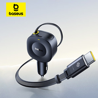 Baseus 30W Car Charger USB-C Type-C Retractable Fast Charging Car Phone Charger Adapter For iPhone Samsung Xiaomi Huawei In Car