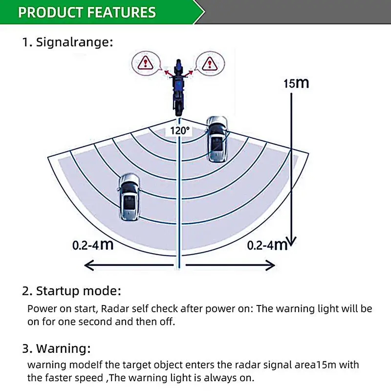 

65.62ft Ultrasonic Blind Spots Detection System Sensor LED Warning Light Universal Vehicle Blind Spots Monitor Kit for Cars