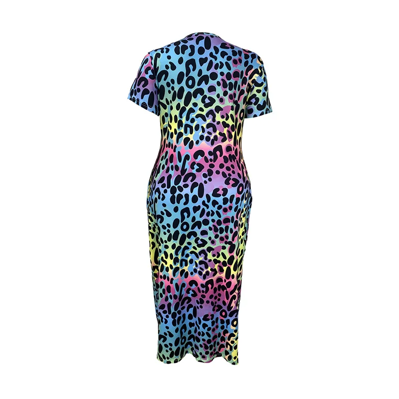 فستان Slergiri النسائي مقاس كبير بطبعة الفهد ورقبة على شكل حرف v وأكمام قصيرة موضة صيف 2025 جيوب للعطلات فساتين طويلة غير رسمية