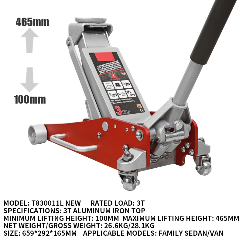 Hydraulic Low Profile Aluminum and Steel Racing Floor Jack with Dual Piston Quick Lift Pump 1.5-3 Ton Capacity Black