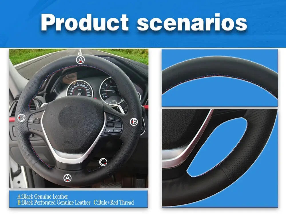 Hand-Stitched Genuine Leather  Steering Wheel Cover For BMW 3 Series 316i 316Li Non-Slip Grip Interior Accessories