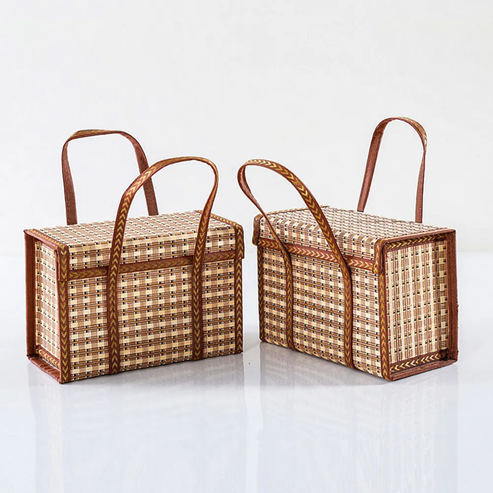 

1pc Bamboo Fruit Handheld Storage Reusable Packing Picnic Woven Food Gift Portable Storage Basket Holder Durable Container
