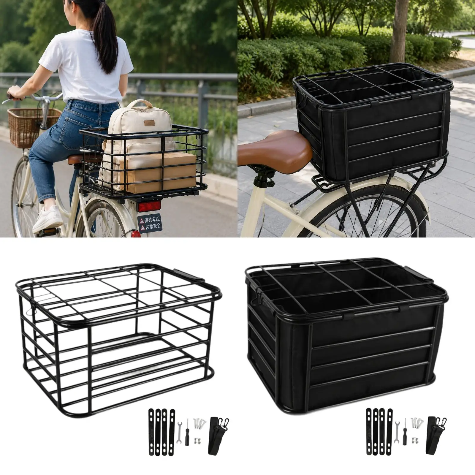 Sturdy Metal Bicycle Basket Rear Mount Spacious Cargo Carrier for Groceries Pets and Essentials on Rides
