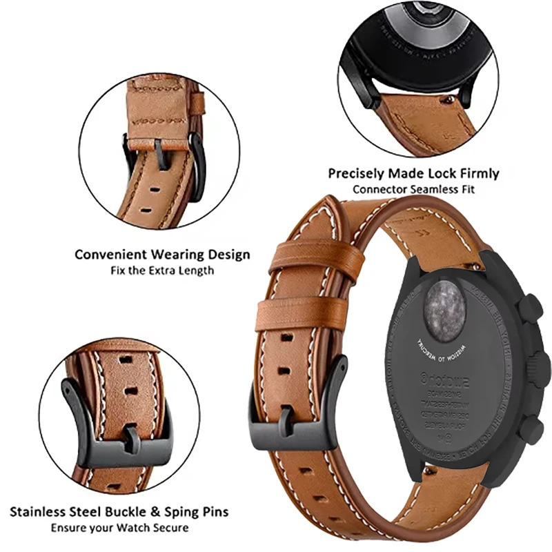 Vintage Leather Strap For Omega X Swatch Joint MoonSwatch Classic Wirstband Bracelet For MoonSwatch Watchband Accessories Correa