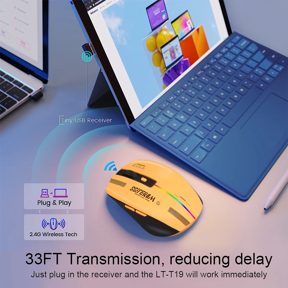 SENLIFANG Ratón Inalámbrico USB-C RGB Óptico Silencioso