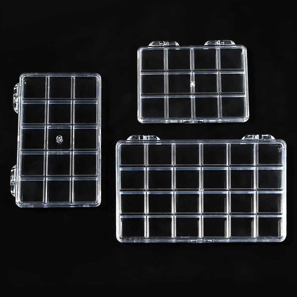 12/15/24 Fächer Leere Aufbewahrungsbox Transparent für Nagelzubehör Durchsichtiger Kunststoffbehälter für Schmuck Strasssteine Rechteckige Schachtel – Detail 6