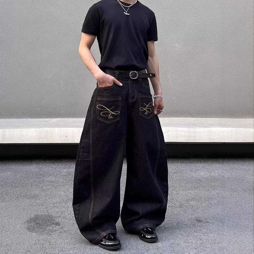 جينز رجالي صيفي جديد لعام 2025 مزين بجيب Y2k جينز هاراجوكو ريترو موضة تريند الشارع الهيب هوب قيعان رجالية فضفاضة غير رسمية