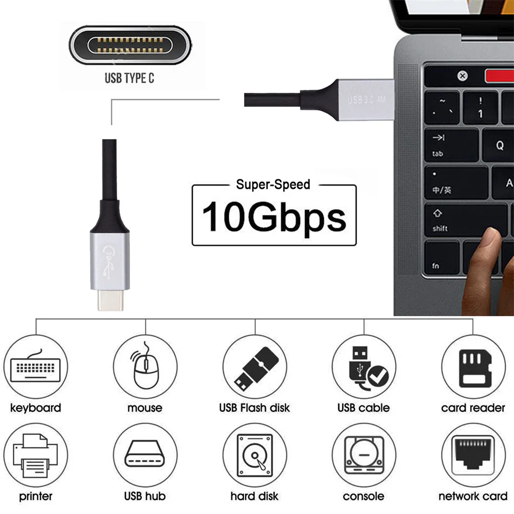 ChenYang USB Type C Cable USB C to USB 3.0 Charge 15W 5V3A Data 10Gbps Extension Cable