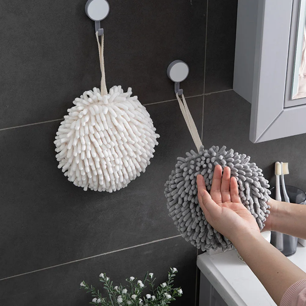 

2Pcs Chenille Hand Towels Hanging Absorbent Quick Drying Multiuse Kitchen Bathroom Towels Spherical Design Chenille Hand Towel