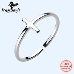 Trustdavis 100% 925 Sterling Silver Fashion Simple Cross Cocktail Adjustable Ring for Trend Women Party Ring Jewelry Gift DS221