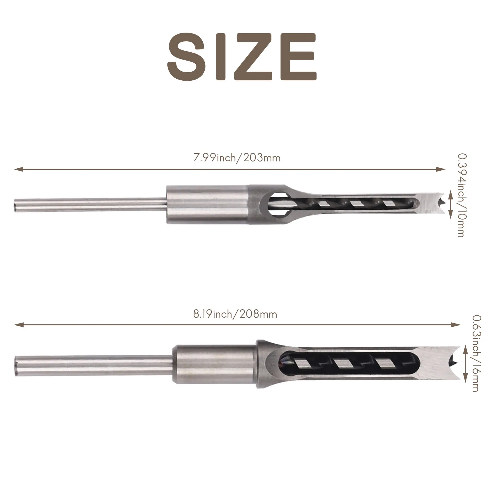 Broca mordedora de agujero cuadrado, cincel de mordida, herramientas de taladro eléctrico para carpintería, 10Mm/16Mm