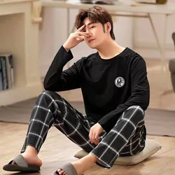 2PCS/Set Men's Pajamas Autumn Winter Long-Sleeved Fashion Soft Simple Casual Homewear Man Black Comfortable Striped Loungewear